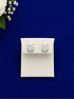 Classic White Cubic Zirconia Stud Earrings - Silver